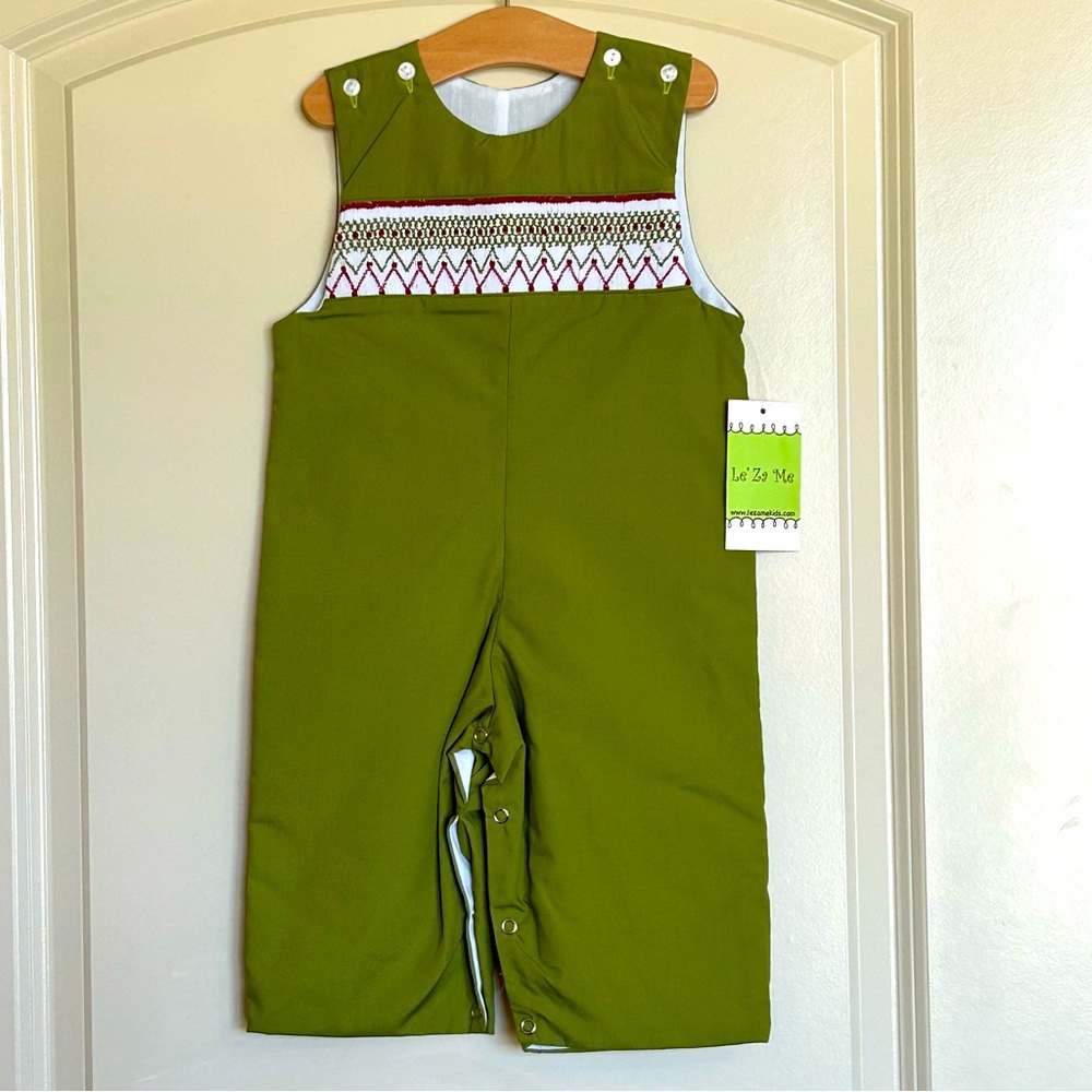 12M NWT Le’ZaMe Smocked Coverall - Picture 1 of 6
